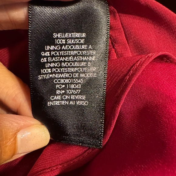 ALICE + OLIVIA Santina Tuck Sleeve Faux Wrap Silk Dress in Bordeaux Wine Size 6 - Picture 8 of 9